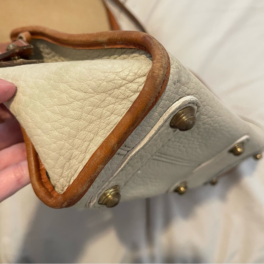 Dooney & Bourke Vintage All-Weather Leather Crossbody Bag – Taupe & Tan Trim - Picture 11 of 12